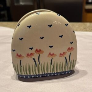 Boleslawiec Hand Made in Poland Elegant Ceramic Napkin Holder with Floral Design
